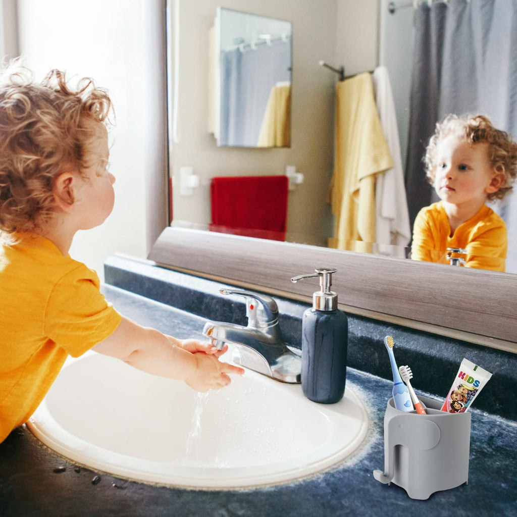 Ryanlemon Elephant Toothbrush Holder For Kids Toddler, Suction Cup Toddler Toothbrush Holder, Cute Baby Toothbrush Holder With 3
