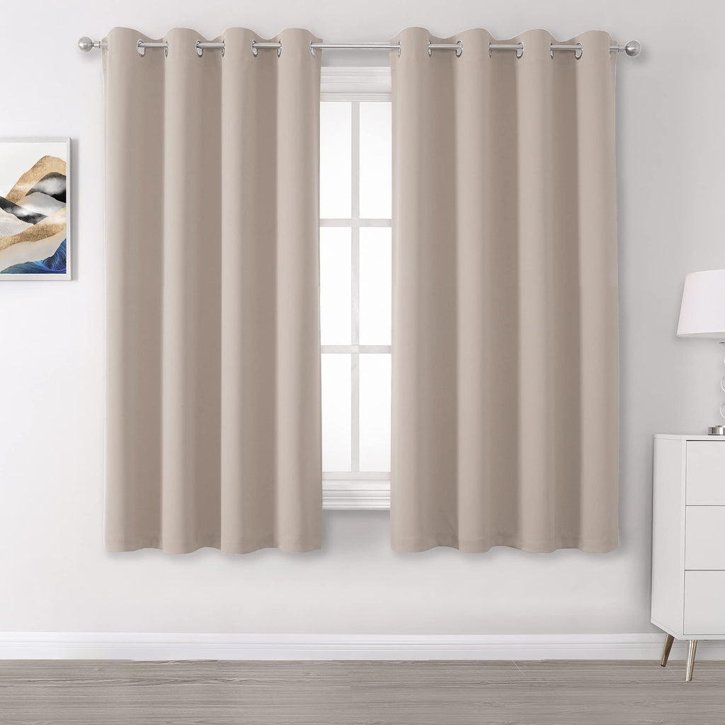 DUALIFE Light Brown Curtains for Bedroom Short Windows Solid Blackout Curtain Panels Thermal Insulated Grommet Top Room Darkenin