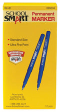 School Smart Water Resistant Permanent Markers - Ultra Fine - Pack Of 12 - Blue