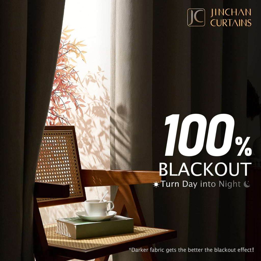 Jinchan 100% Blackout Curtain 90 Inch Length, Faux Linen Curtain For Living Room, Thermal Insulated Room Darkening Grommet Top Window Drape, 1 Panel Curtain For Bedroom Cuban Sand