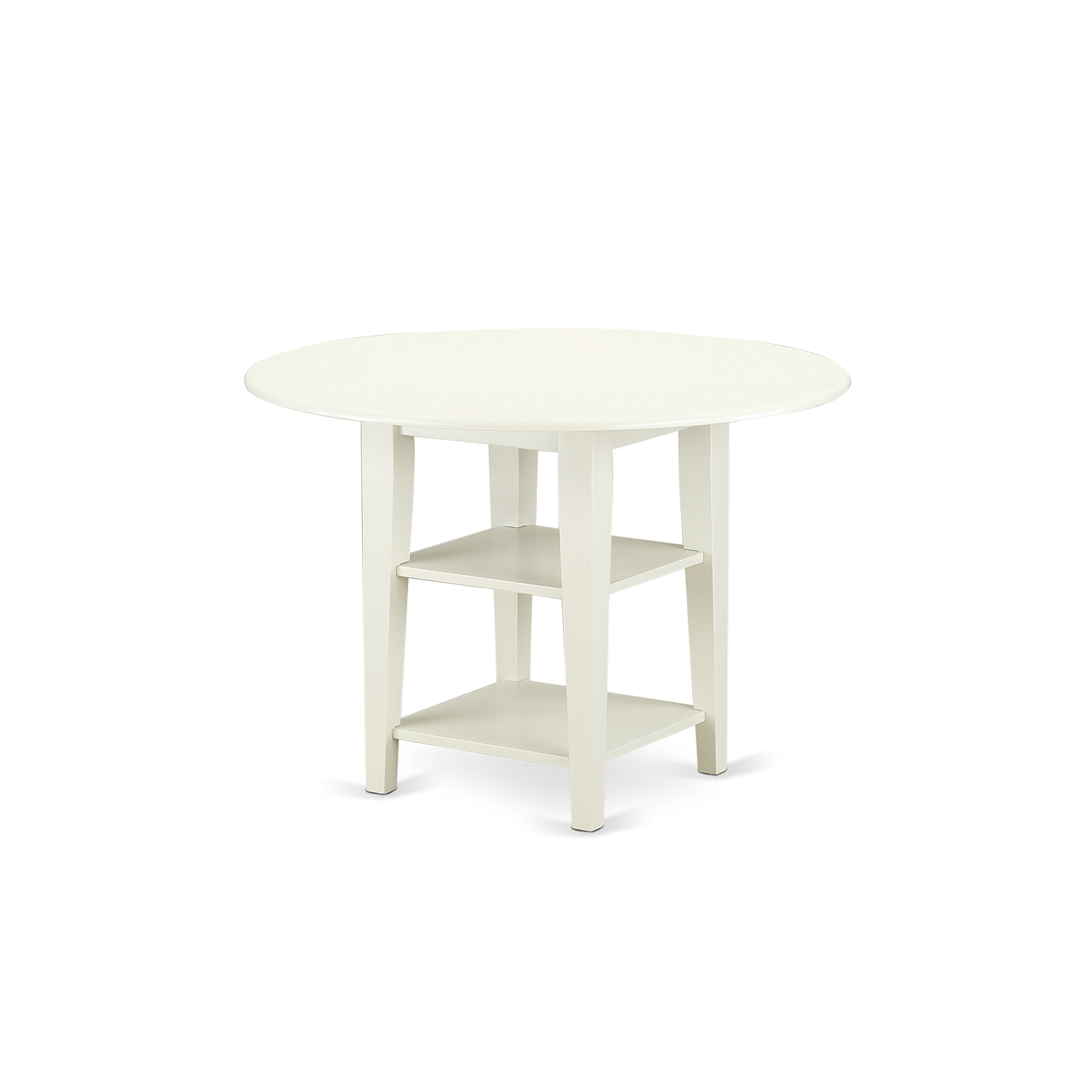 East West Furniture Subo3-Lwh-Lc 3 Piece Dining Room Furniture Set Contains A Round Dining Table With Dropleaf & Shelves And 2 Faux Leather Upholstered Chairs, 42X42 Inch, Linen White