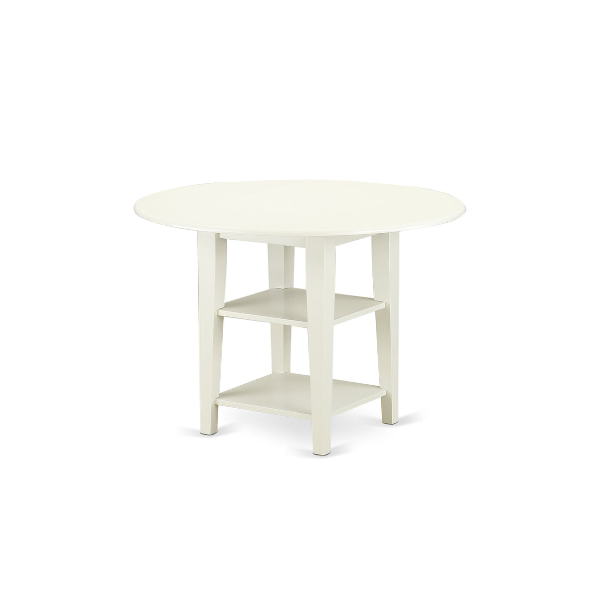East West Furniture Sudo5-Lwh-W 5 Piece Dining Room Furniture Set Includes A Round Kitchen Table With Dropleaf & Shelves And 4 Dining Chairs, 42X42 Inch, Linen White