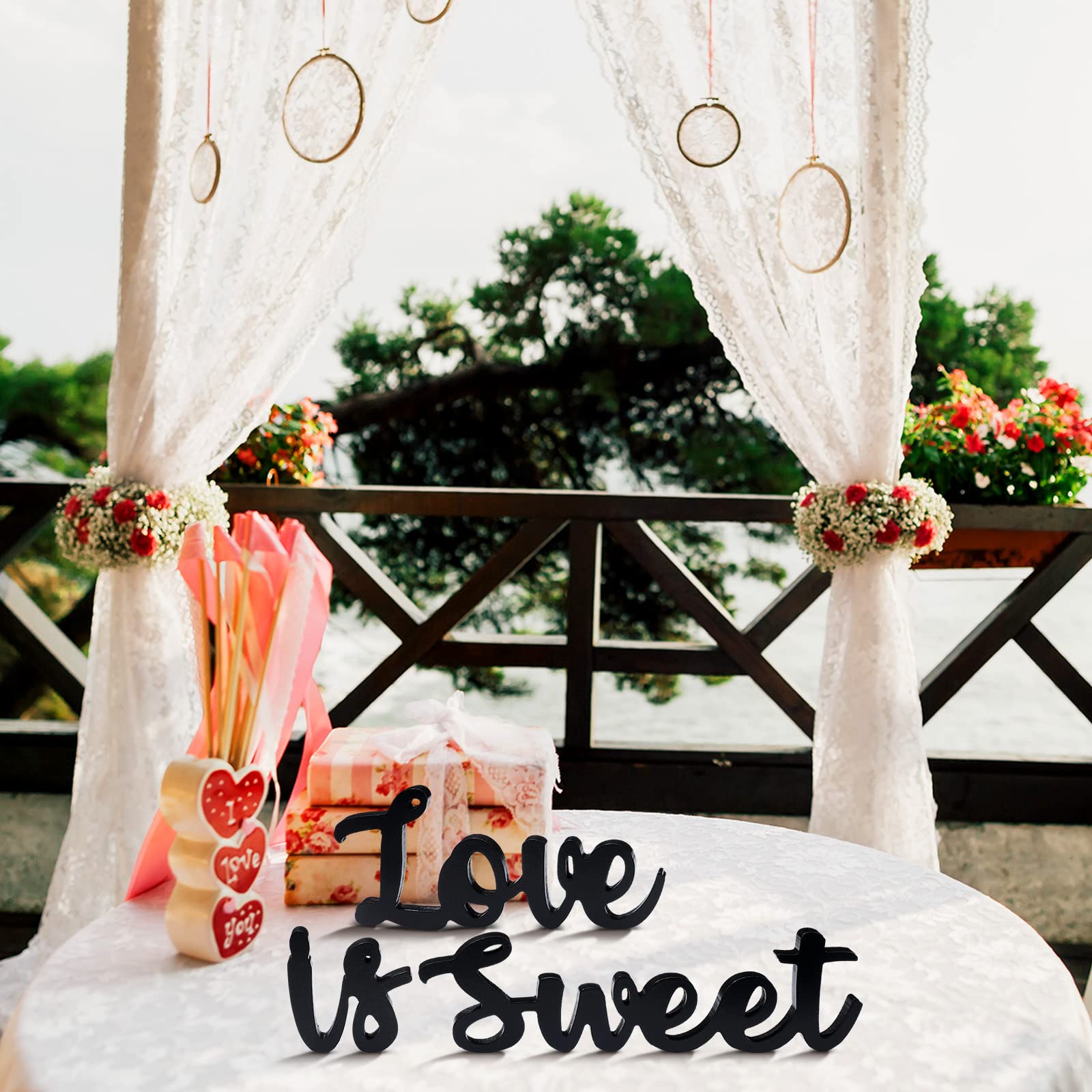 Kathfly Love Is Sweet Table Decor Hollow Love Sign Wooden Love Is Sweet Sign For Dessert Table Freestanding Love Wood Sign Love