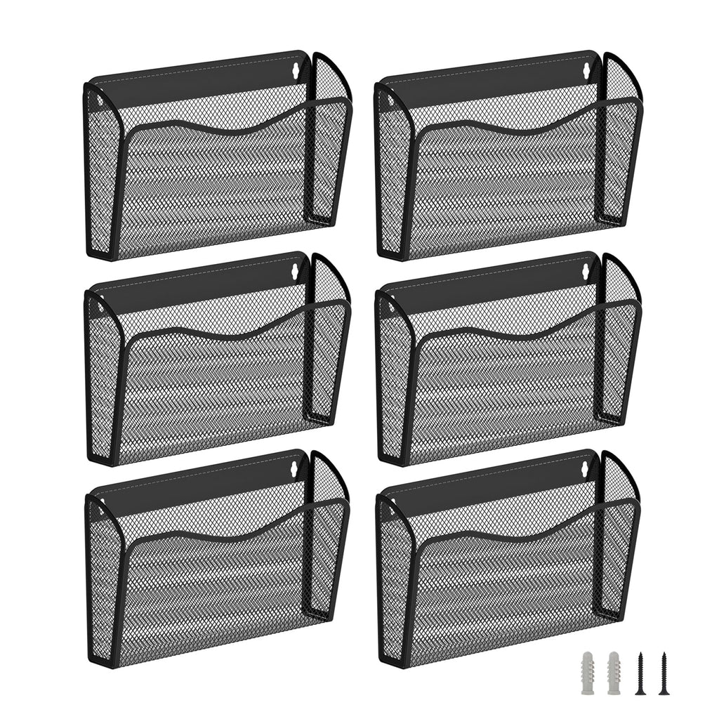 Bohdk Wall File Organizer, Mesh Hanging File Organizer, Home Office Organization And Storage, 6 Single Pockets Document Magazine