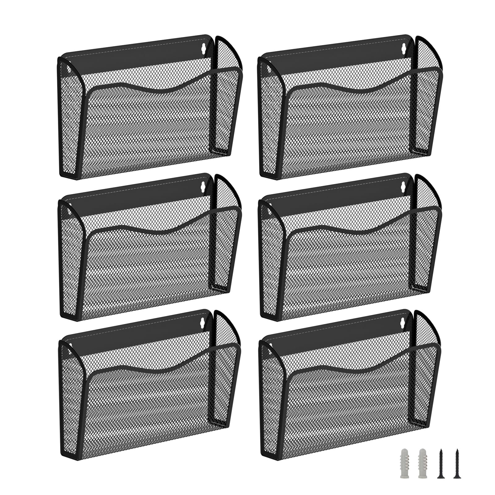 Bohdk Wall File Organizer, Mesh Hanging File Organizer, Home Office Organization And Storage, 6 Single Pockets Document Magazine