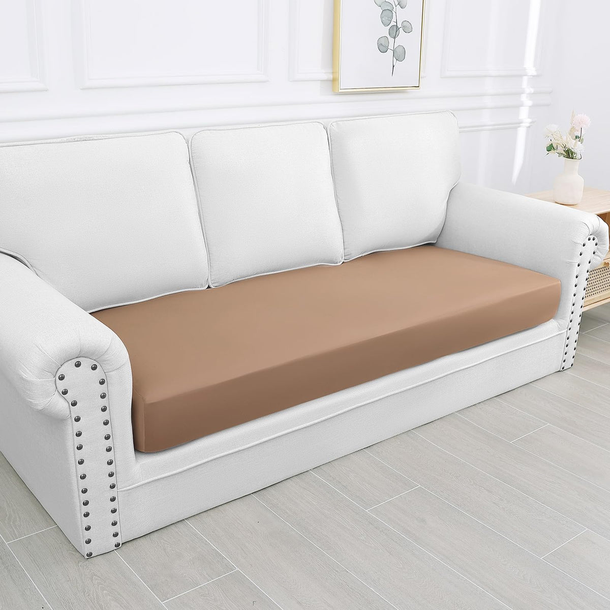 Smiry Waterproof Couch Cushion Covers, Stretch Washable Sofa Cushion Cover, Soft Sofa Slipcover Elastic Non-Slip Furniture Protector For Pets, Kid (Large, Camel)