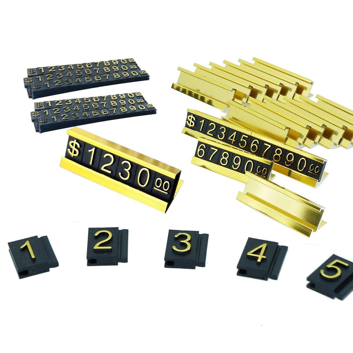 Sunnyzoo Price Tag Adjustable Counter Stand Label Metal Sale Price Display Stand 16 Sets (Gold)