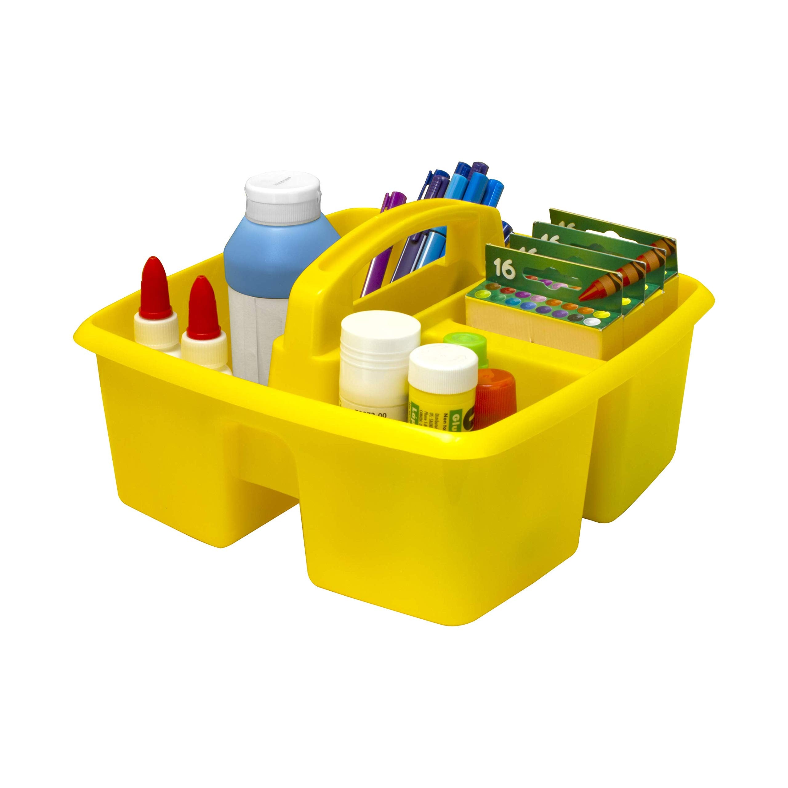 Storex 3-Compartment Small Caddy - Multipurpose Classroom Organizer With Handle, Lemon, 6-Pack (00950A06C)