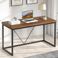 FOLUBAN Modern Computer Desk, Rustic Wood and Metal Study Writing Table, Simple Work Gaming PC Desk for Home Office, Walnut 53 I