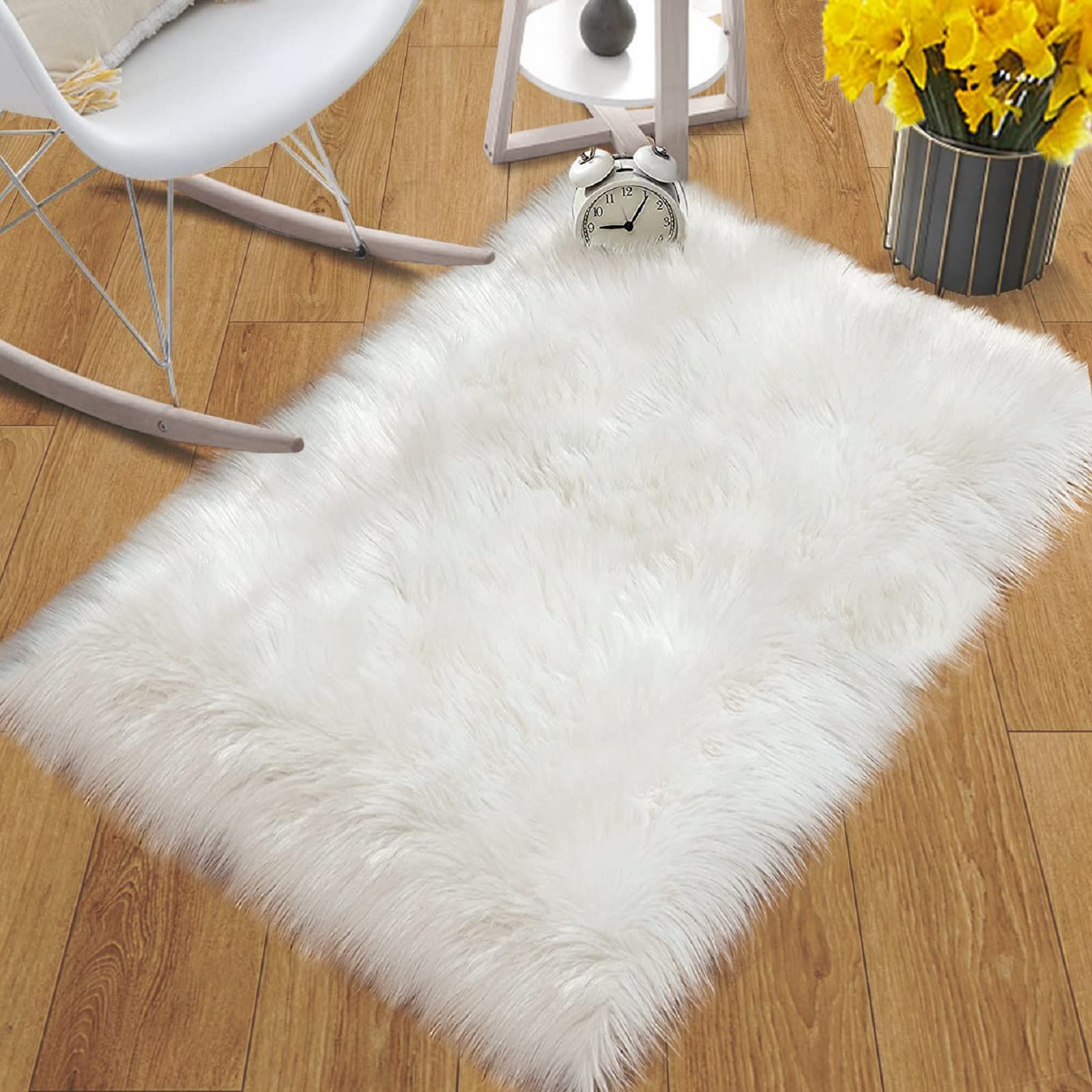 ORINOVA White Faux Sheepskin Shag Fur Rug Washable Area Rugs for Living Room Nursery Rugs for Bedroom 2x3 Rectange Rug Cute Home