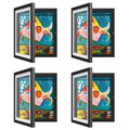 4 Pack Kids Art Frames, Kids Artwork Frames Changeable 8 x10.5 with Mat and 9 x12 Without Mat, Black Front Opening Children Pict