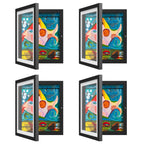 4 Pack Kids Art Frames, Kids Artwork Frames Changeable 8 x10.5 with Mat and 9 x12 Without Mat, Black Front Opening Children Pict