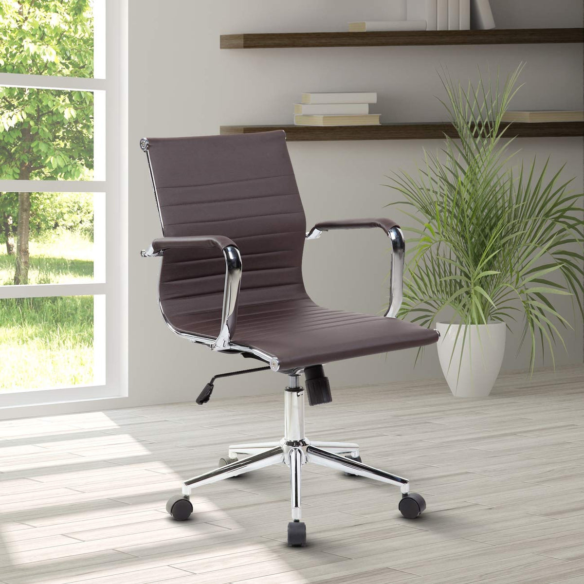Bhumika Overseas Low Back Pu Leather Desk Office Executive Chair In Brown Colour