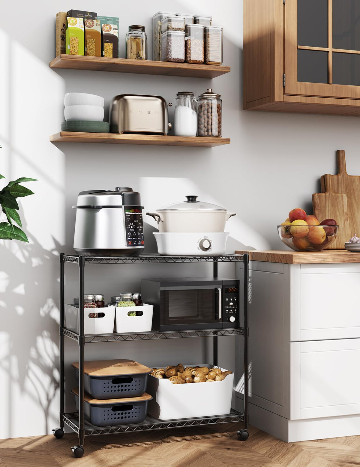 Simple Deluxe 3-Tier Heavy Duty Storage Shelves 750Lb Capacity, 24.02' D X 13.78' W X 31.98' H Shelving Unit For Pantry, Garage, Laundry And Kitchen, Black
