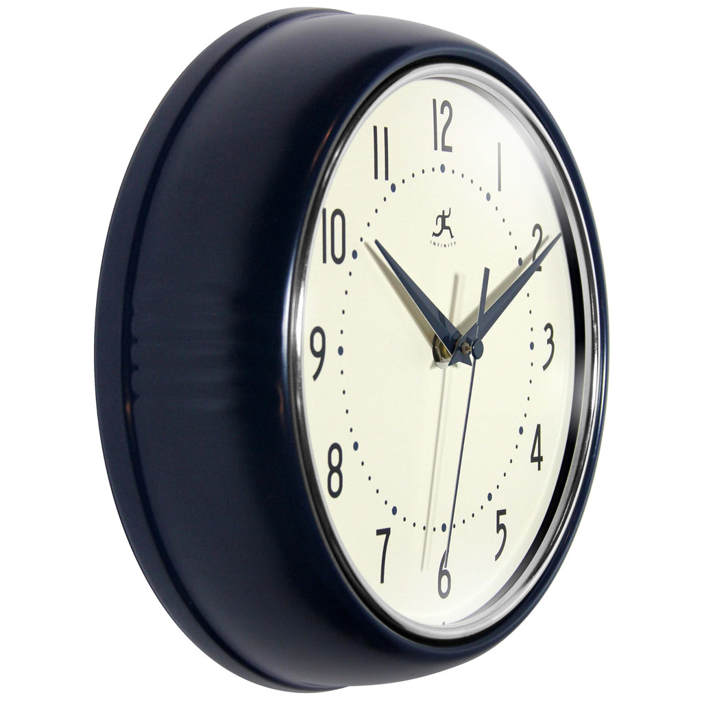 Infinity Instruments Retro 9.5 Inch Round Indoor Wall Clock, Navy Blue