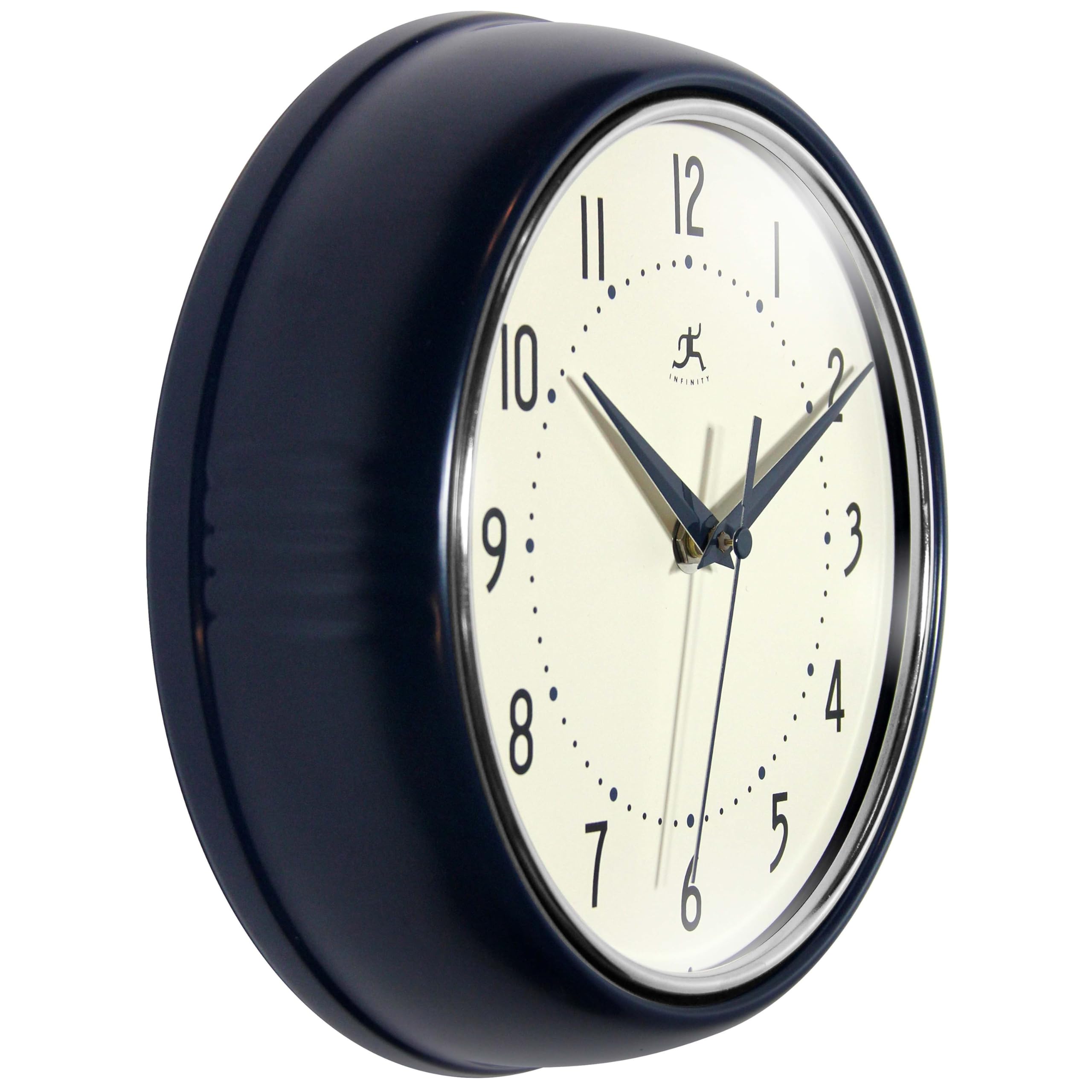 Infinity Instruments Retro 9.5 Inch Round Indoor Wall Clock, Navy Blue