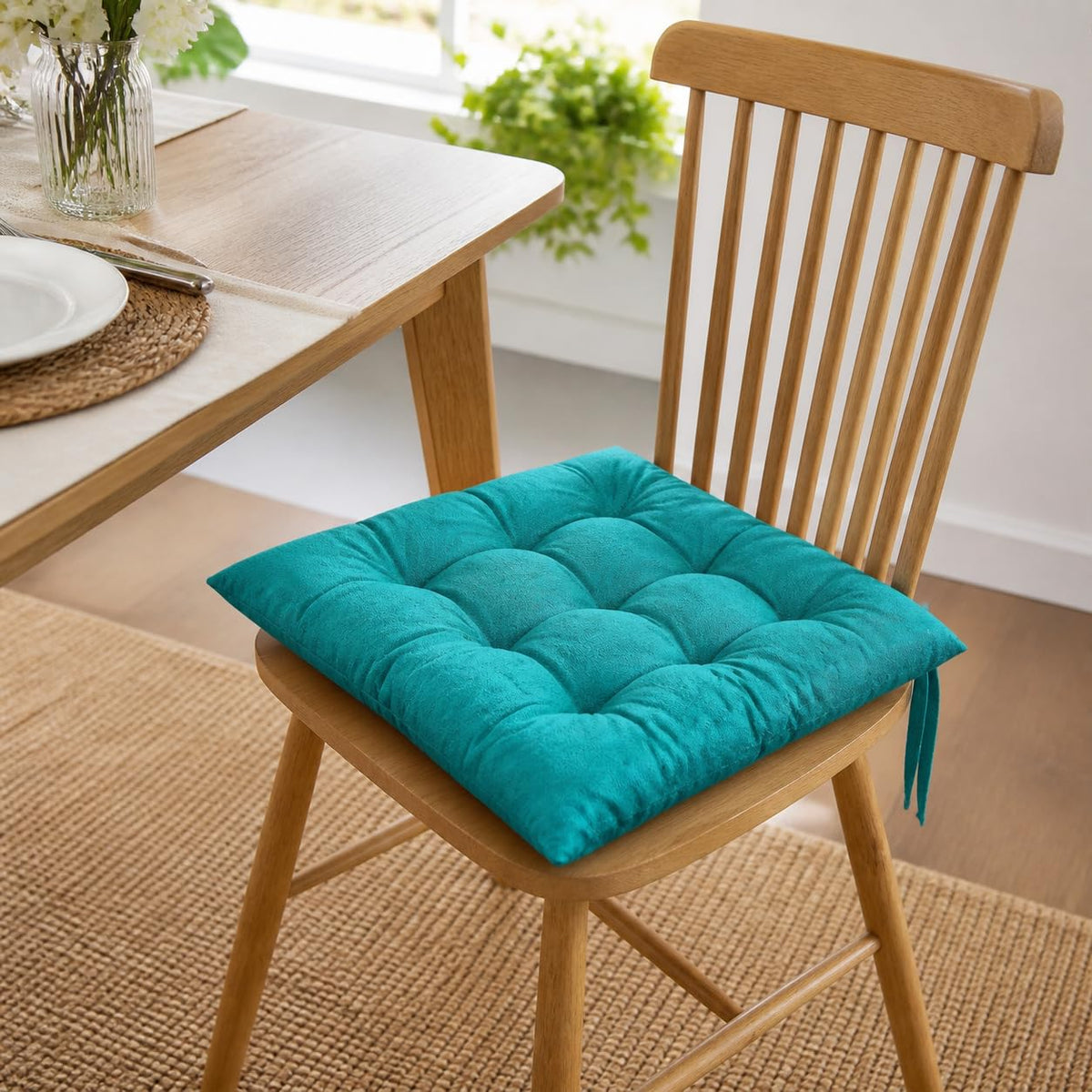 Casanest Chair Pad Cushion 45X45 Cm 1 Pc, Tufted Seat Cushion For Dining Chair, Study Chair, Office Chair, Teal