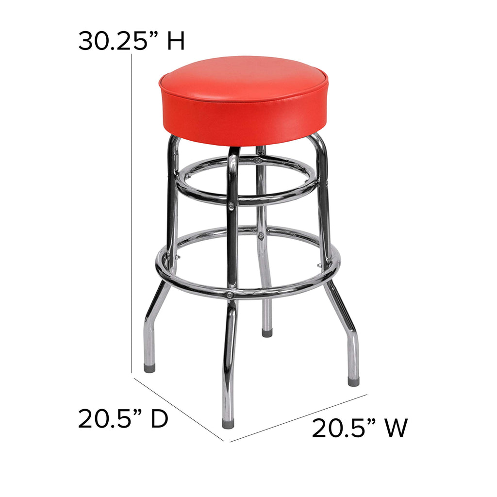 Flash Furniture Double Ring Chrome Barstool With Red Seat