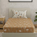 Huesland By Ahmedabad Cotton 144 Tc Bedsheet For Single Bed With 1 Pillow Cover | Tangerine Orange, White