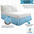 Ruffled Bed Skirt With Split Corners-Dust Ruffle - 14'' Drop 100% Microfiber Soft,Sheen & Luxurious Look - Bed Skirts (Light Blu