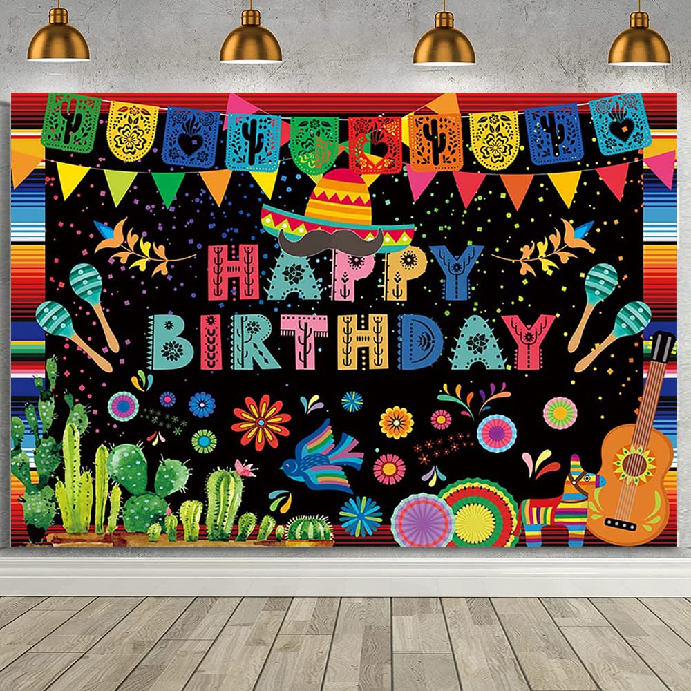 AIBIIN Mexican Happy Birthday Backdrop Banner Mexican Fiesta Birthday Party Photo Background Mexico Cinco De Mayo Carnival Party