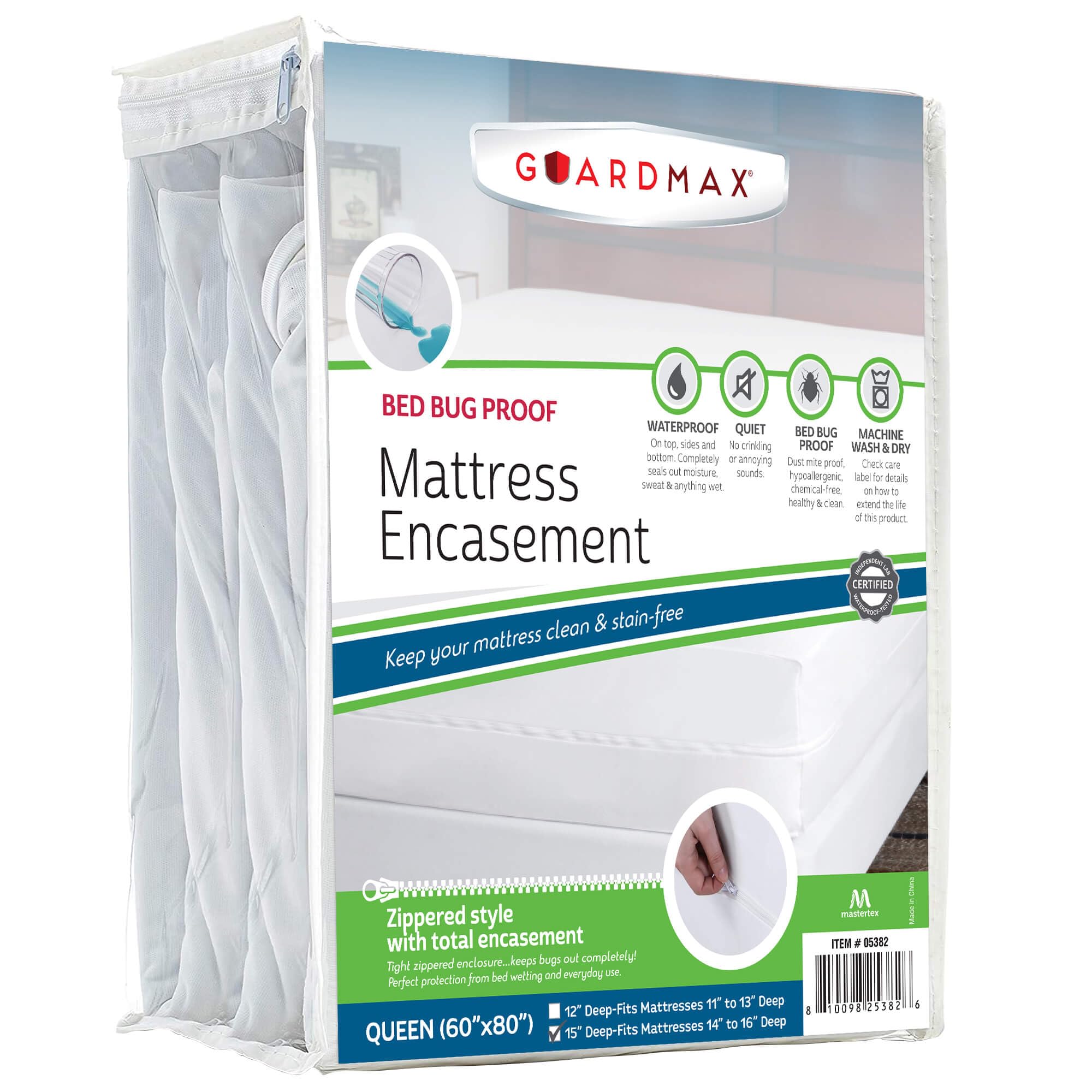 Guardmax Queen Size Zippered Mattress Encasement With Deep Pockets - Waterproof And Bed Bug Proof Mattress Protector - Protects