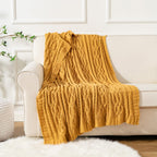 Battilo Mustard Yellow Throw Blanket For Couch, Sofa, 51''X67'', Cable Knit Throw Blanket, Woven Chenille Throw Blankets For Bed