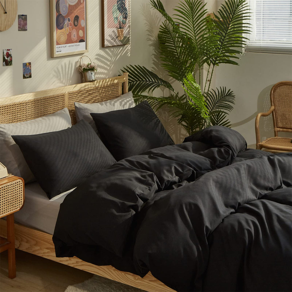 Clothknow Black Comforter Set King 3Pcs Black Bedding Comforter Sets All Black Comforter King Size Soft Black King Comforter Set