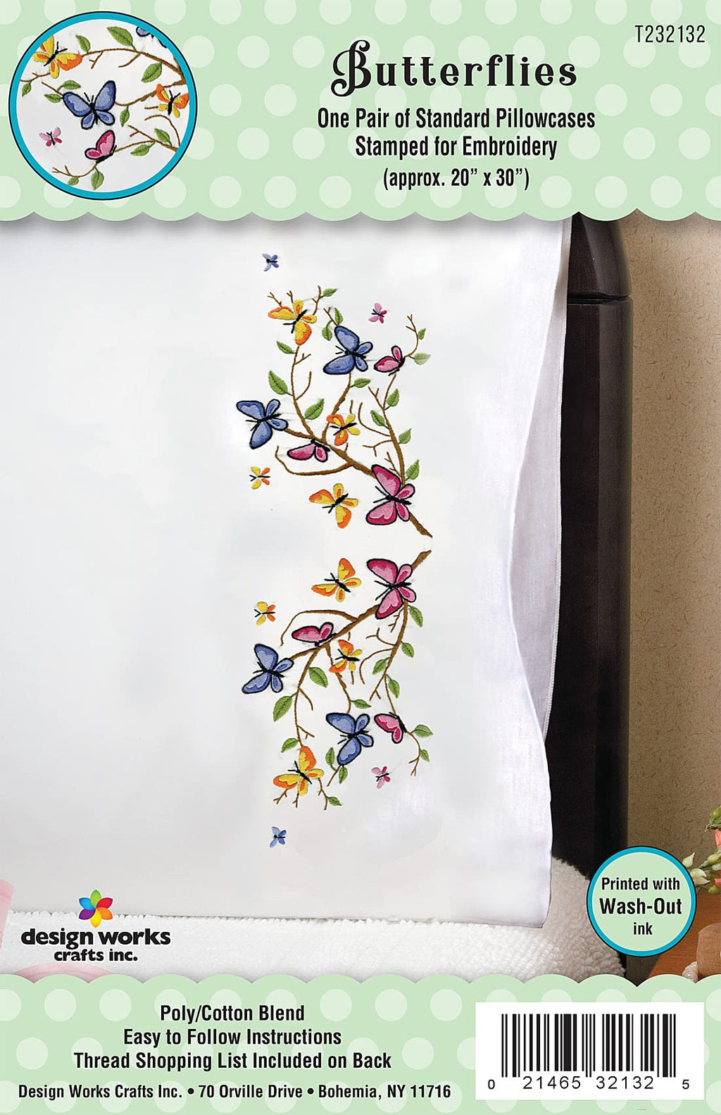 Design Works Crafts Butterflies Stamped For Embroidery Pillowcases