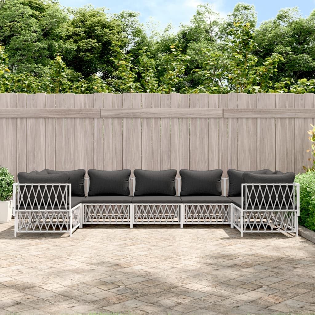vidaXL Patio Furniture Set 7 Piece, Sectional Sofa with Cushions, Patio Lounge Set for Garden Lawn Backyard, Outdoor Patio Furniture, White Steel
