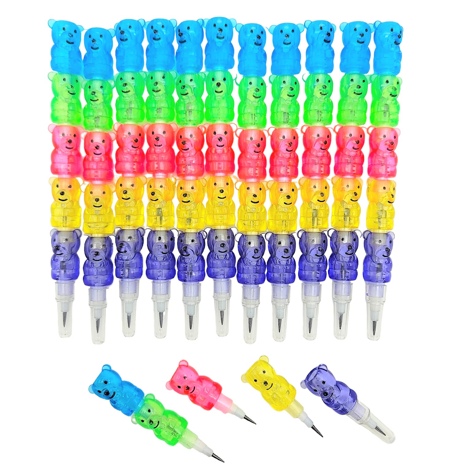 Zugar Land Colorful Transparent Stackable Bear Shaped Pencils (5') Fine Point Already Sharpened Ready To Use! 5 Parts And 5 Col