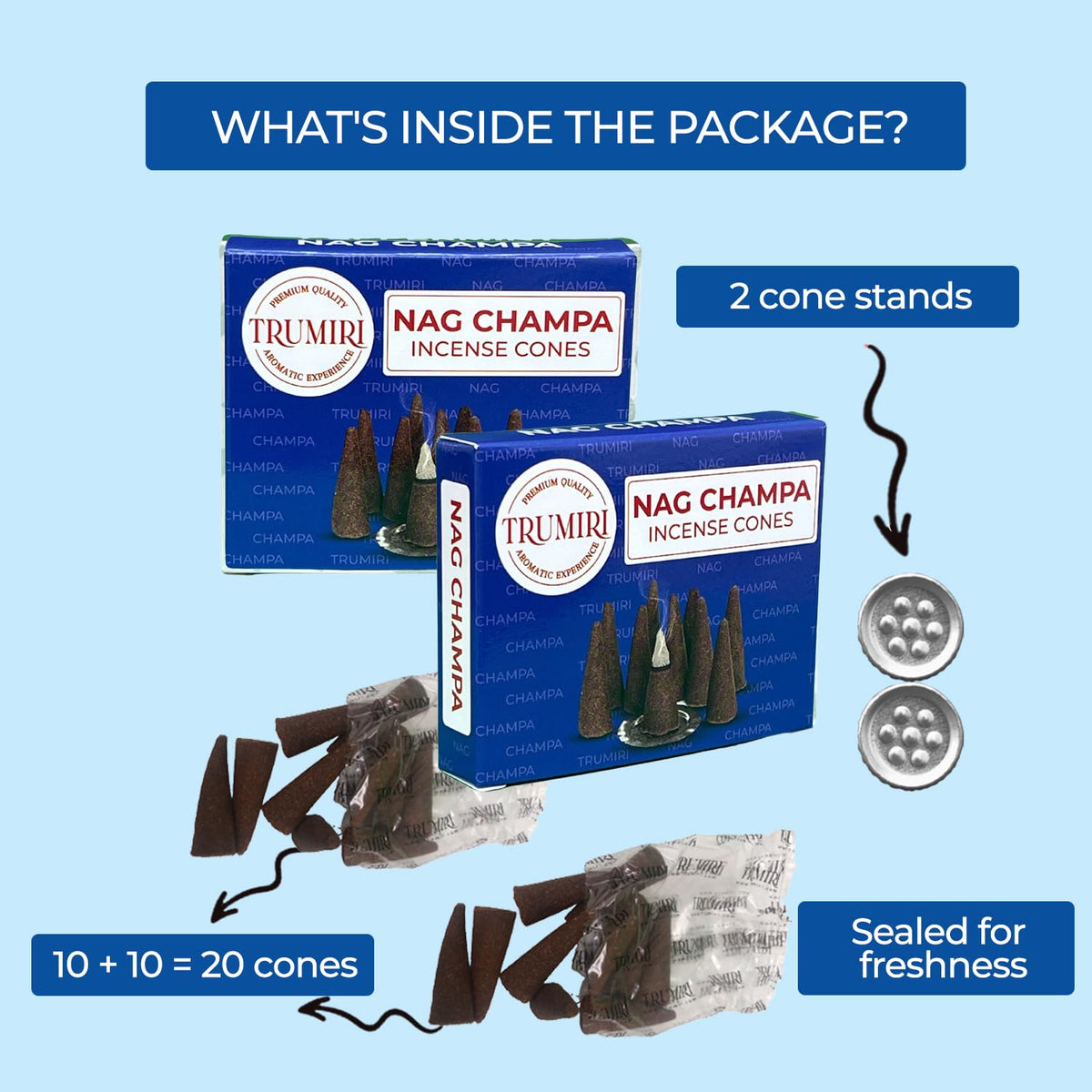 Nag Champa Incense Cones - Total 20 Cone Incense - Dual Pack Of 10 Insence Cones - Incense Cones Scented - Cone Incense Scents -