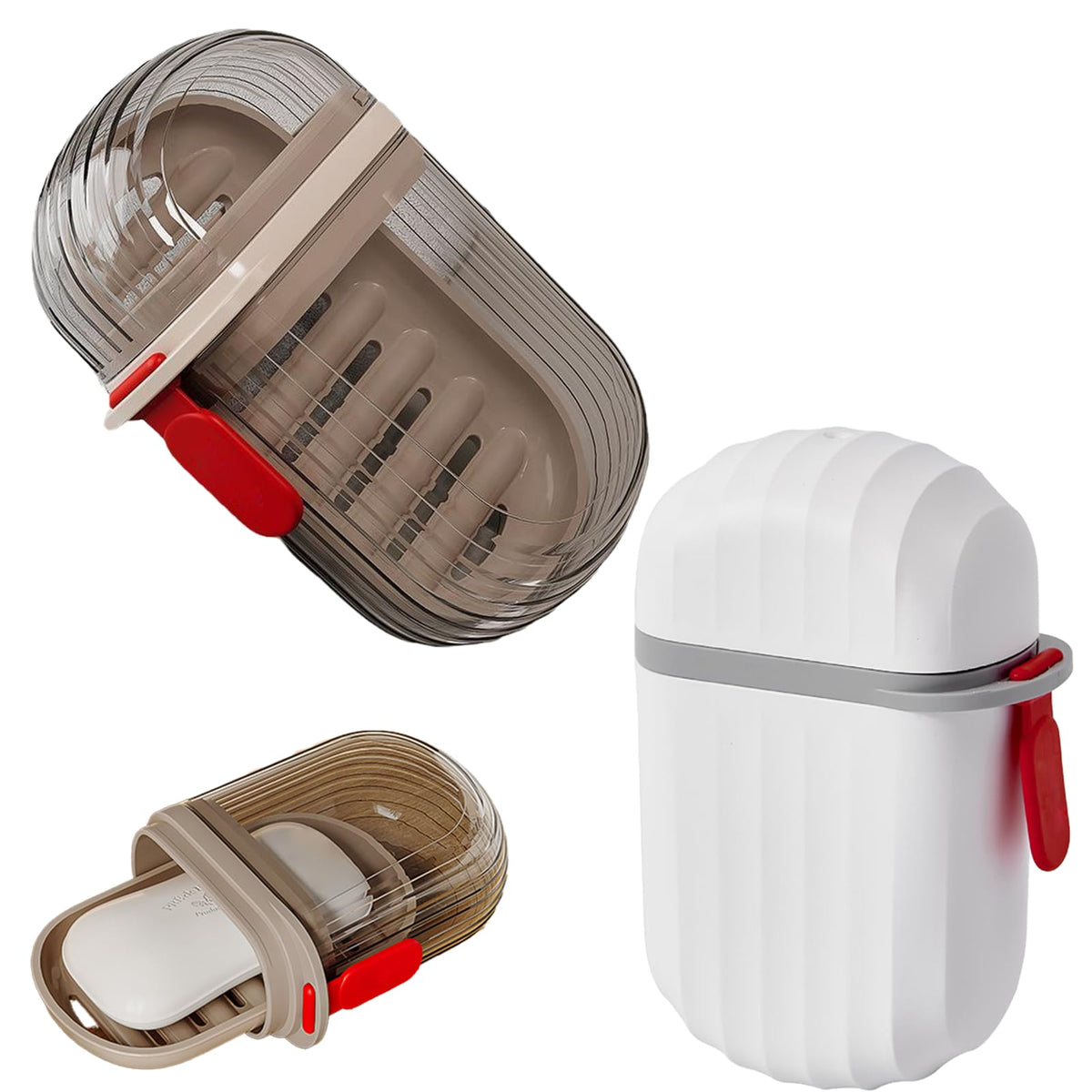 Wqnnqw Pack Of 2 Travel Soap Dishes With Lid, Mini Soap Box, Leakproof, Waterproof, Soap Box Travel, (White + Brown)