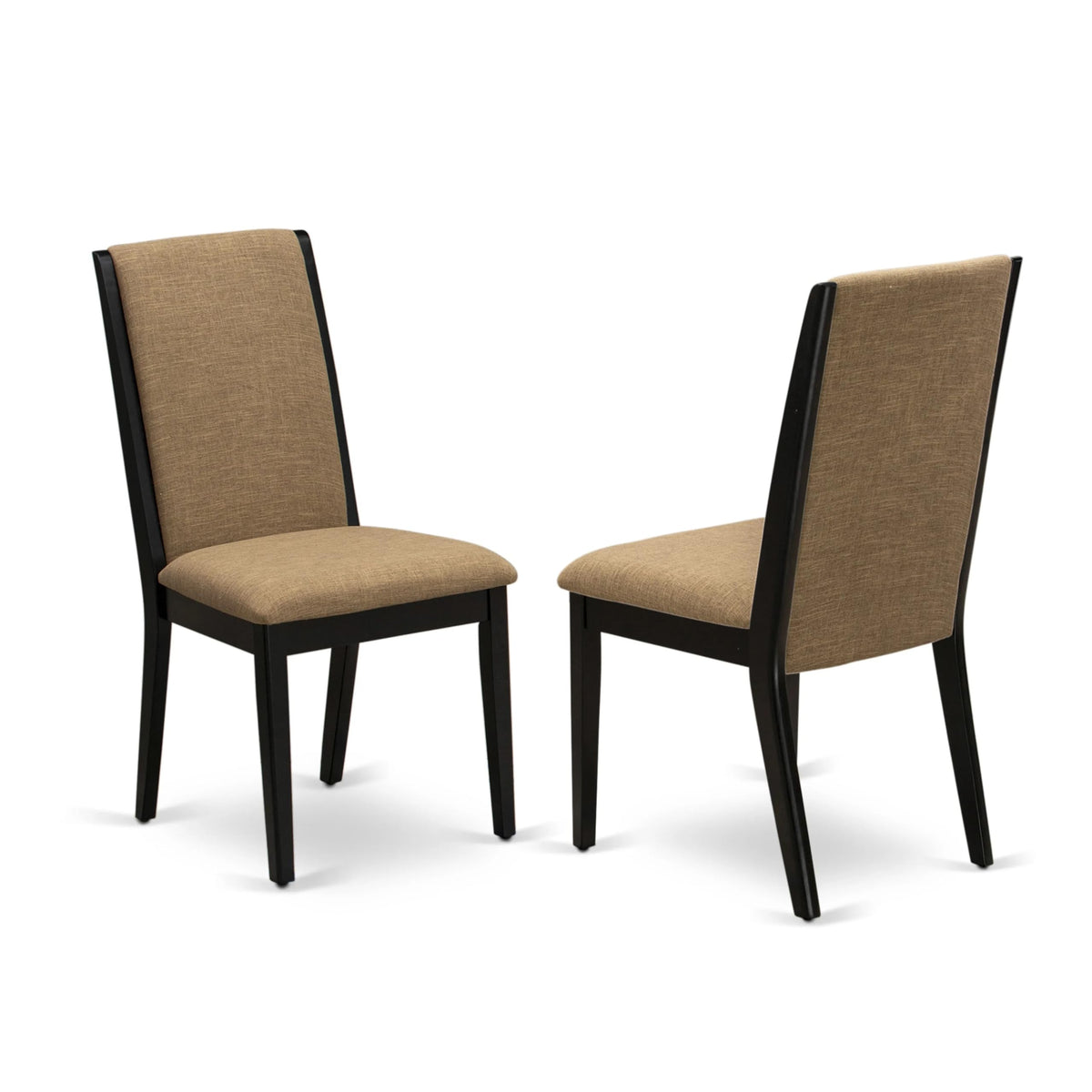 East West Furniture Amla3-Bch-47 3 Piece Dining Room Furniture Set Contains A Round Kitchen Table With Pedestal And 2 Light Sable Linen Fabric Parson Dining Chairs, 36X36 Inch, Black & Cherry