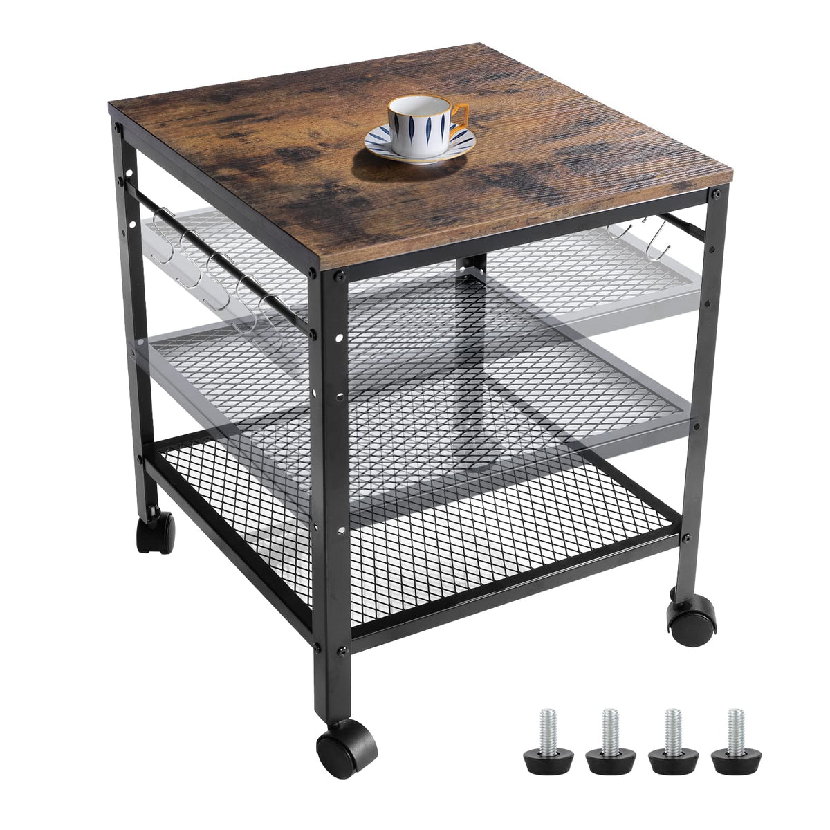 Rustic End Table, 2-Tier Side Table With Adjustable Height Shelf, 19.7'' X 19.7'' X 24'', 143 Lb Weight Capacity, Great For Mini