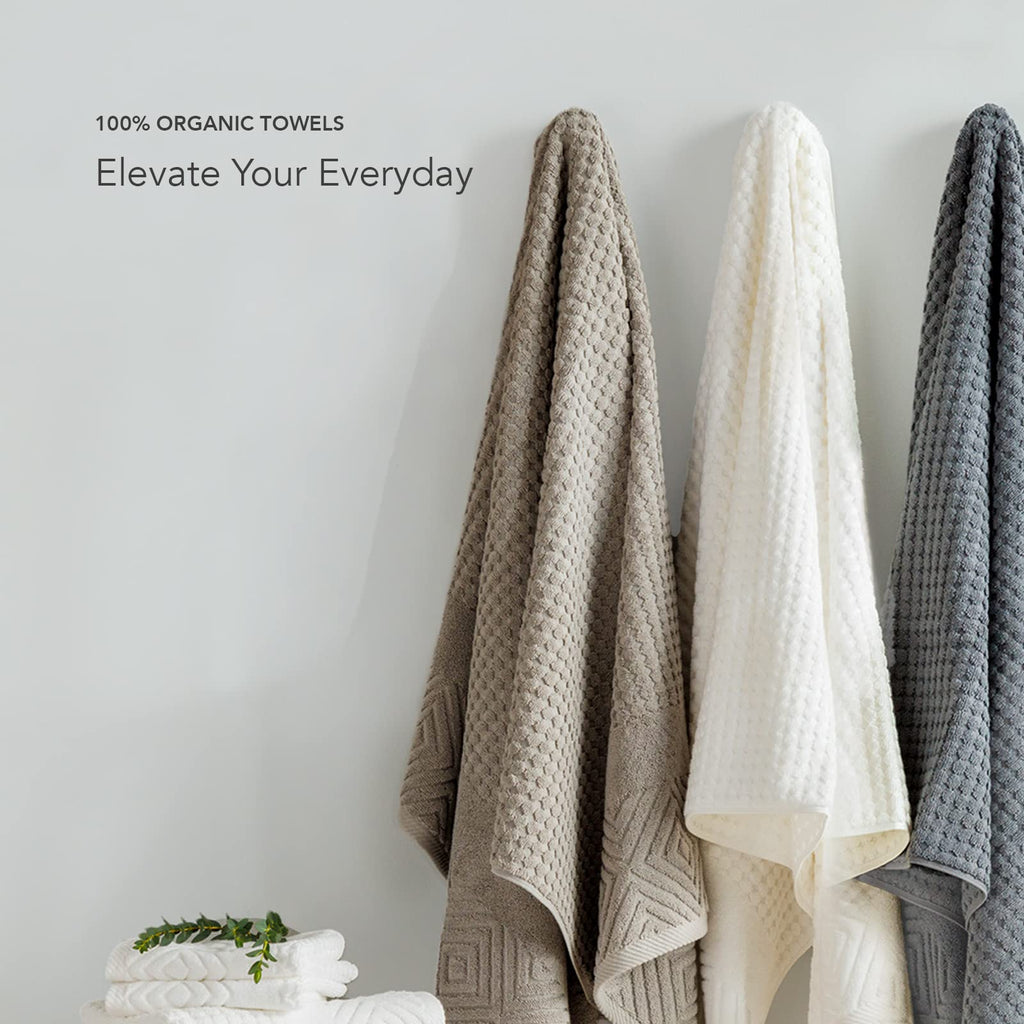 Texere 100% Organic Cotton Jacquard Towel Sets (Diamond, Merlot, 4 Bath Towels)