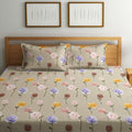 Home Sizzler 210 Tc Microfibre Rose Floral Print On Beige Double Fitted Bedsheet (72X78 Inch) With 2 King Size Pillow Covers