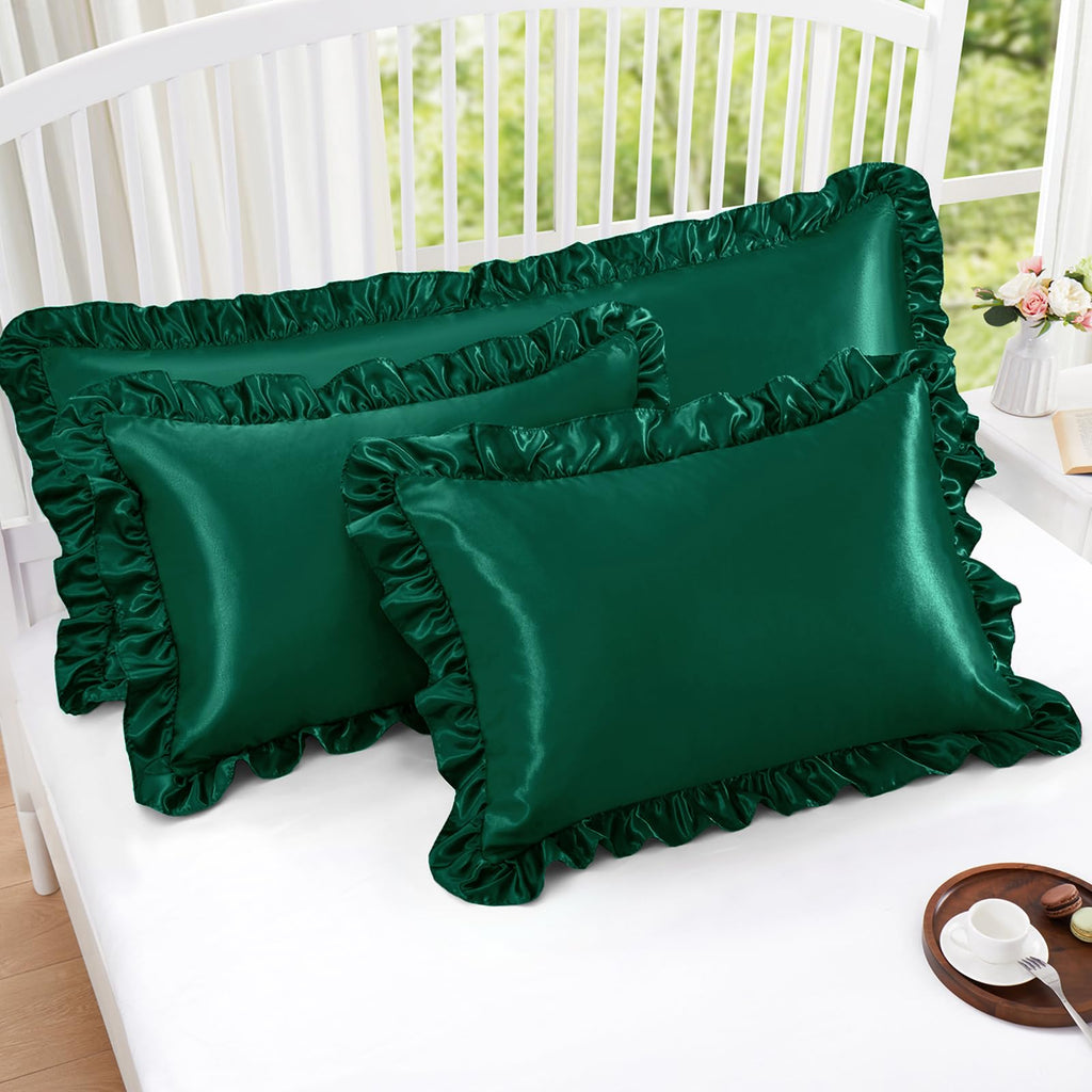Homiest Ruffle Satin Pillowcase For Hair And Skin, Standard Satin Pillow Covers Silky Pillow Cases Set Of 2, Satin Ruffled Pillo
