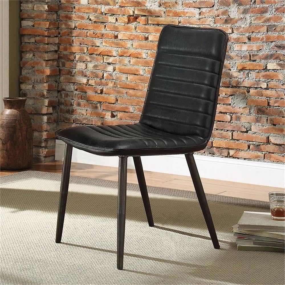 Acme Hosmer Leather Dining Side Chair in Antique Black (Set of 2)