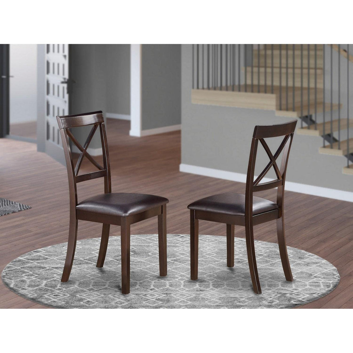 East West Furniture BOC-CAP-LC Boston Dining Chairs - Faux Leather Upholstered Solid Wood Chairs, Set of 2, Cappuccino