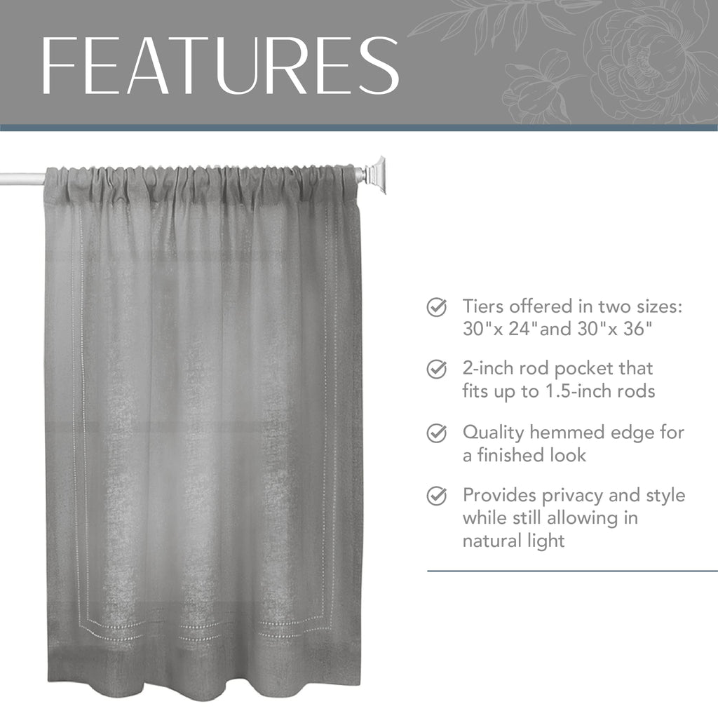 Elrene Home Fashions Cameron Linen Tier Curtains, 30'' W X 24'' L Each (Set Of 2 Tiers), Gray
