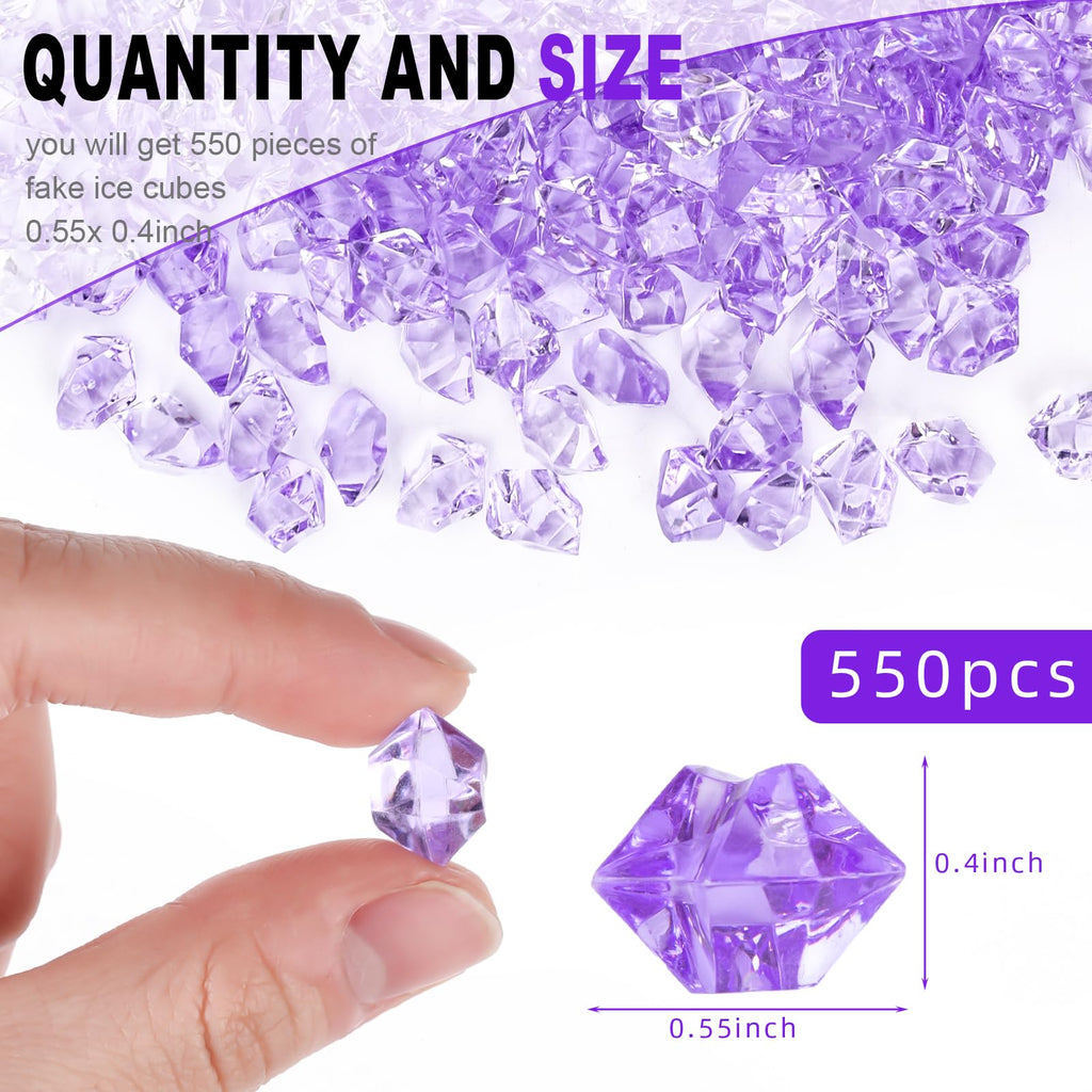 Domestar 550Pcs Purple Vase Fillers, Acrylic Fake Crushed Ice Rocks Fish Tank Vase Centerpiece Party Table Scatter Props Display