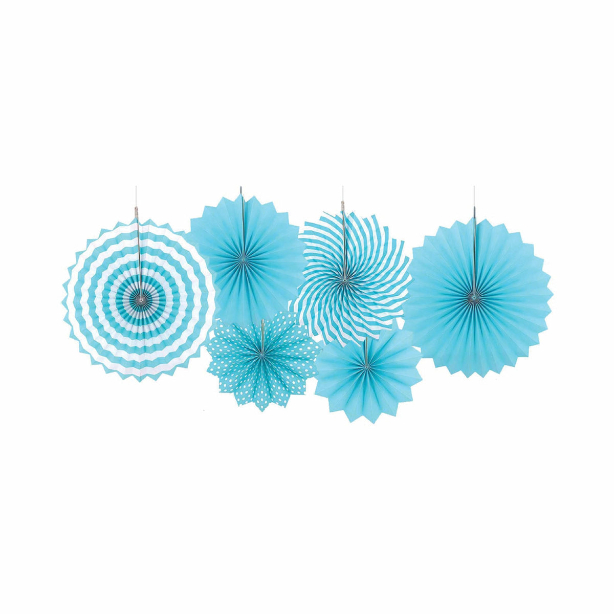 Sky Blue Paper Fan Decoration Set | Hanging Party & Wall Decor Fans  6 Pcs