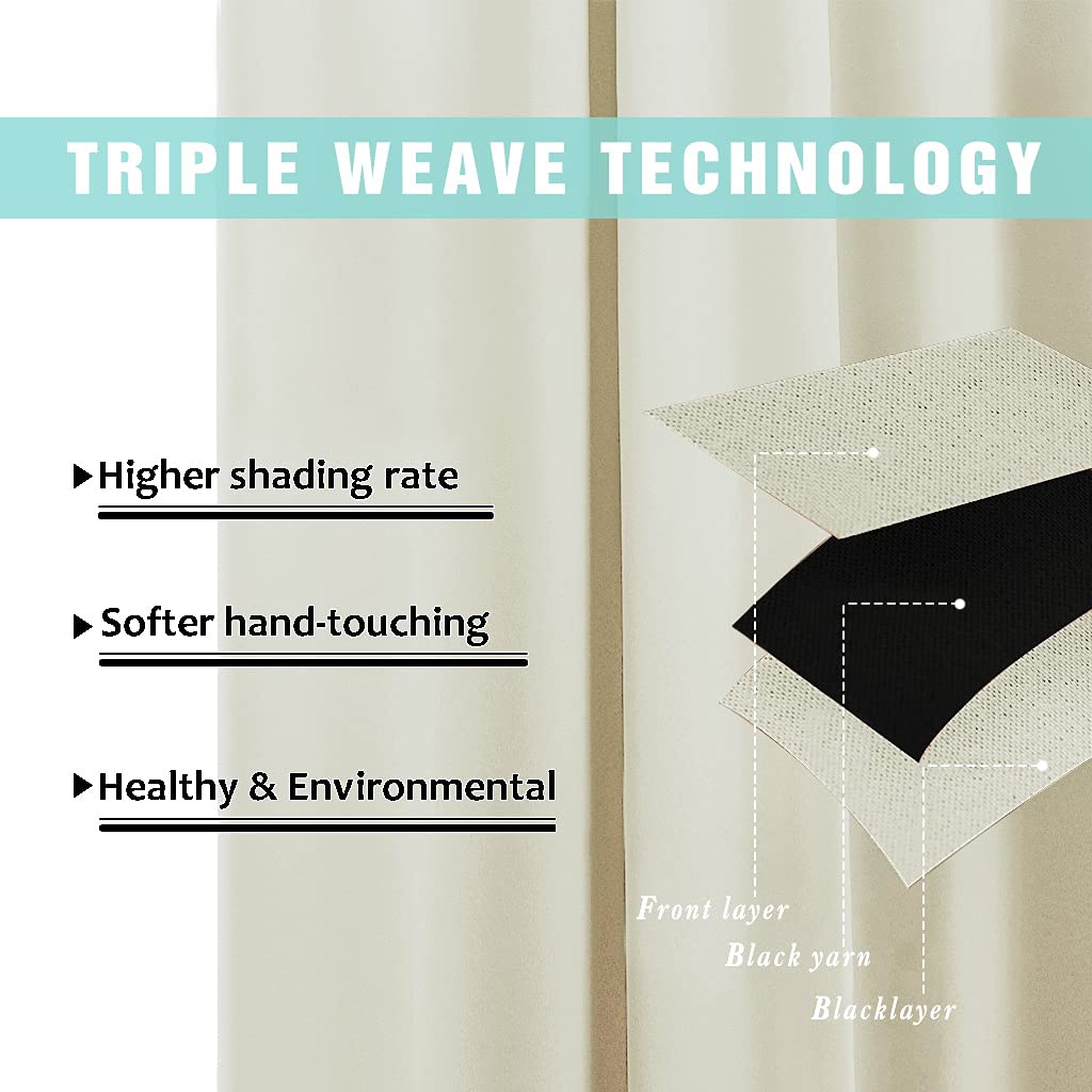 Nicetown Thermal Insulated 100% Blackout Curtains, Noise Reducing Performance Drapes With Black Lining, Full Light Blocking Drap