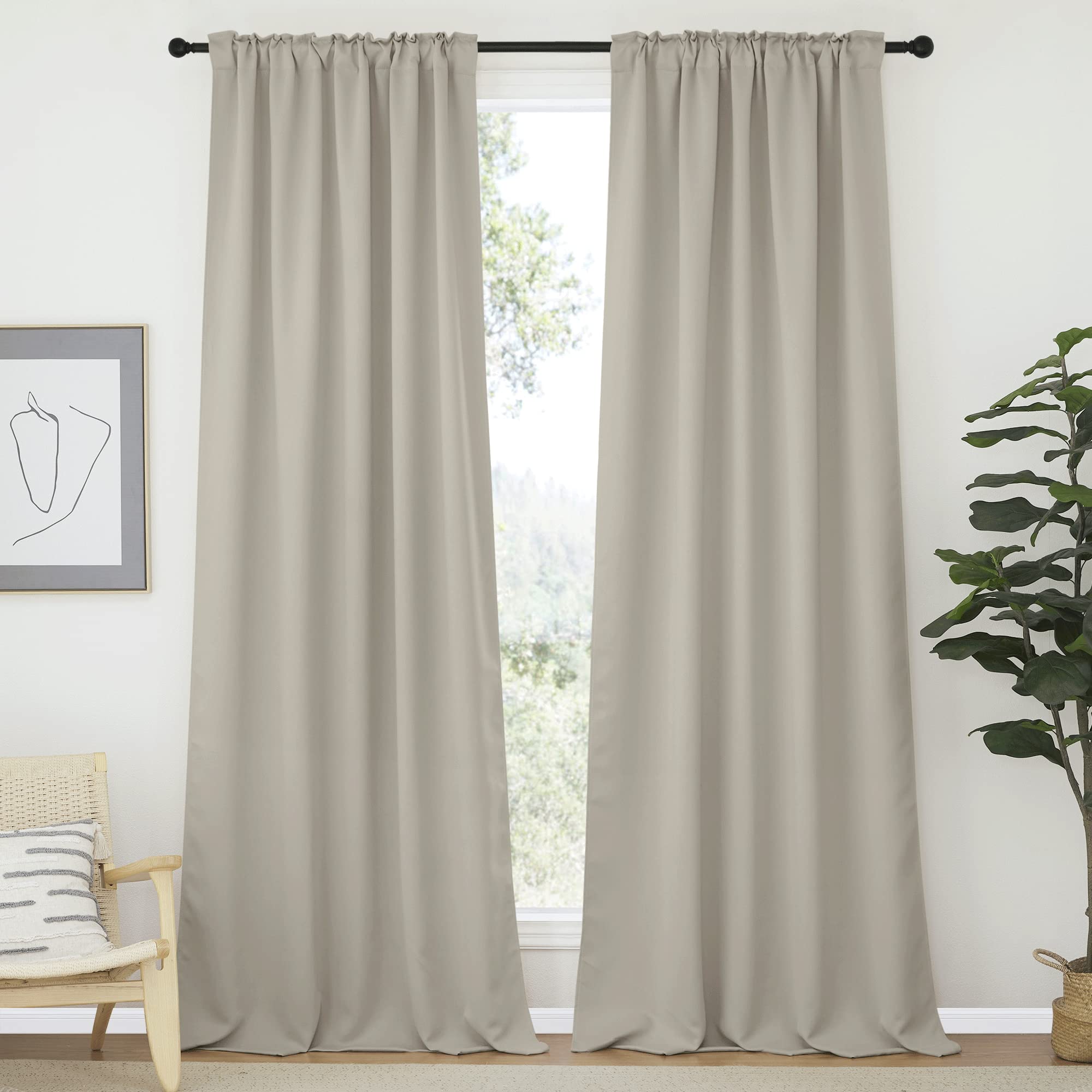 Nicetown Window Treatment Blackout Curtains - (Natural Color) 52 Inches W By 95 Inches L Each Panel, Set Of 2, Blackout Drape Panels For Villa, Hall