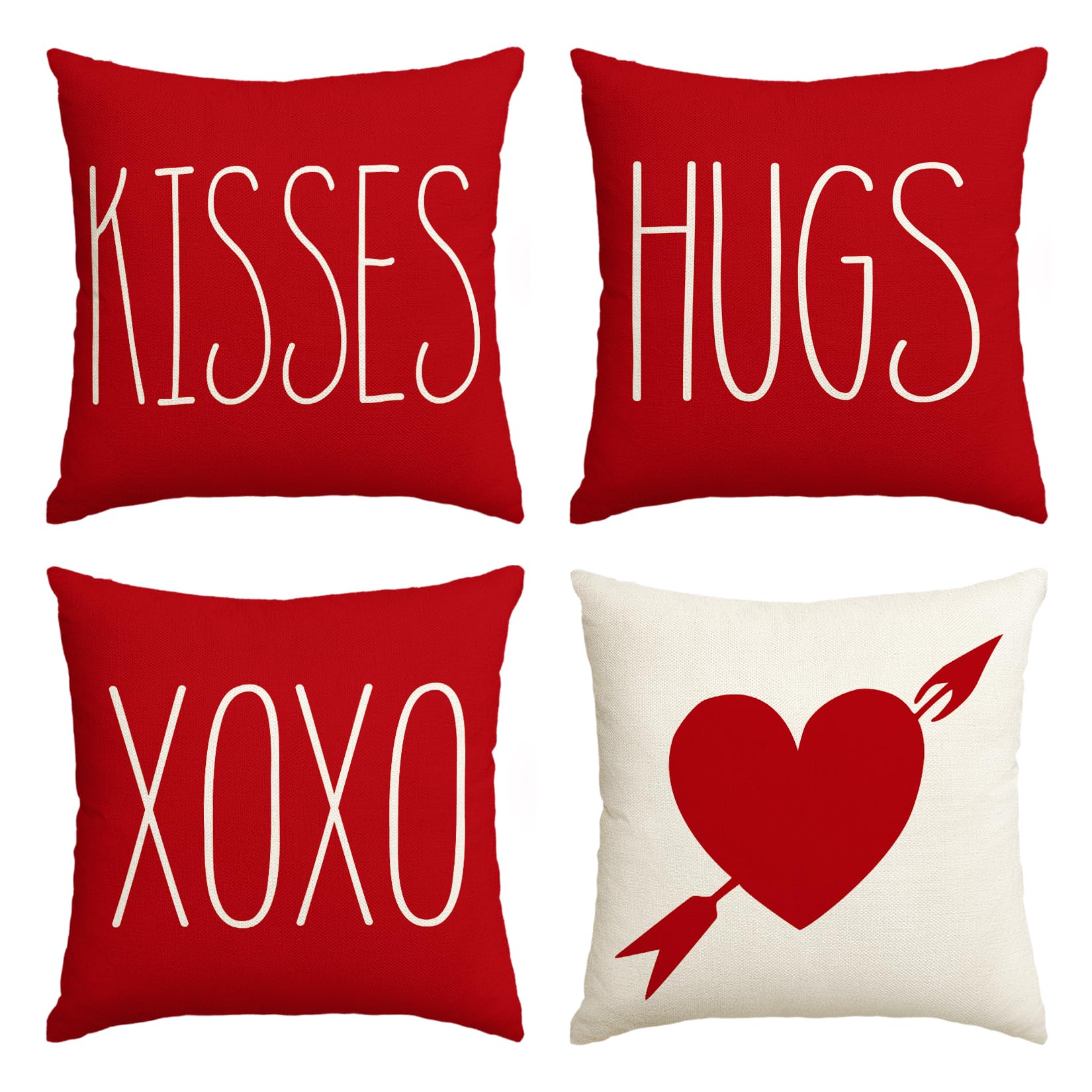 Avoin Valentine'S Day Saying Throw Pillow Cover, 20 X 20 Inch Holiday Kisses Hugs Xoxo Love Heart Arrow Anniversary Wedding Cush