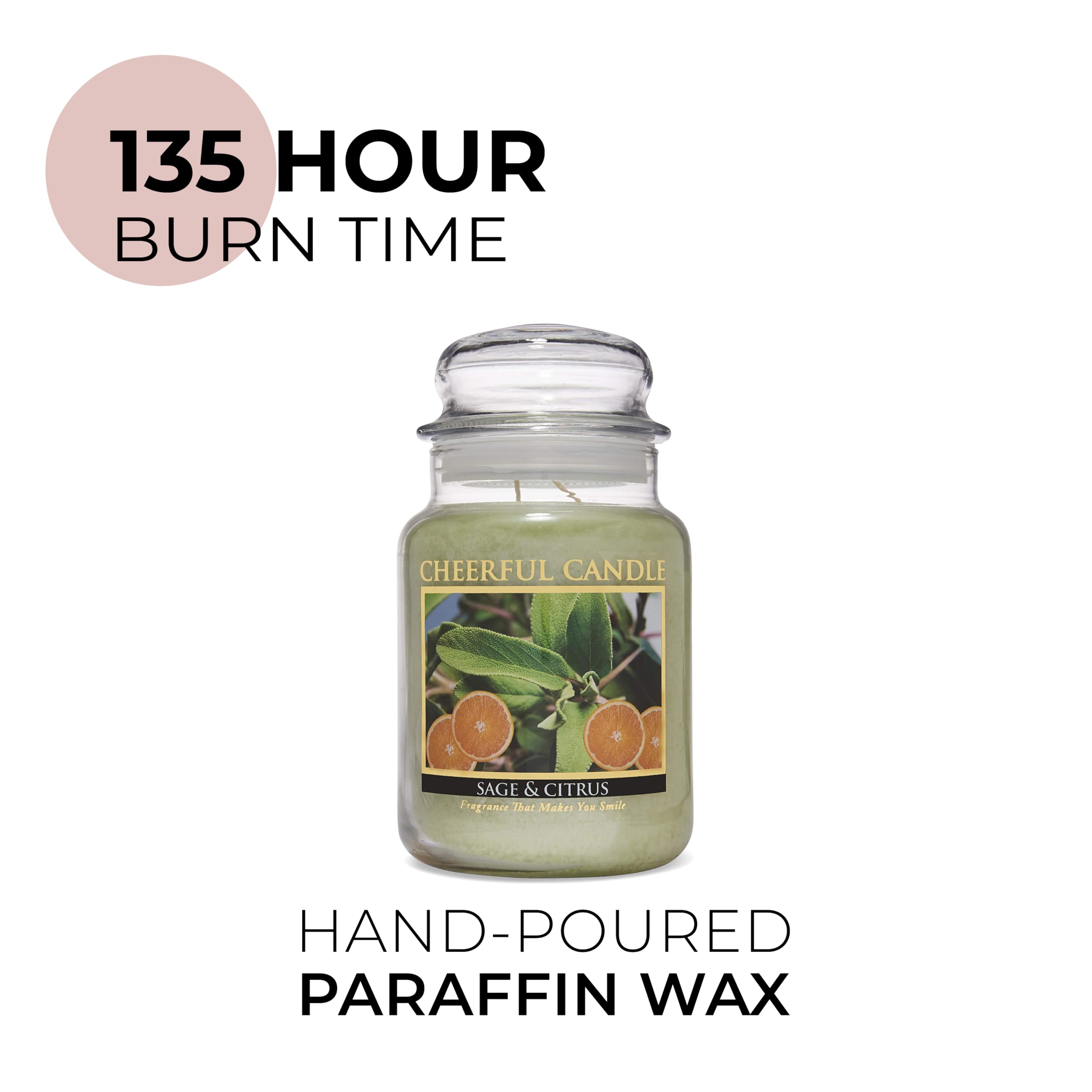 A Cheerful Giver - Sage & Citrus Scented Glass Jar Candle (24 Oz) With Lid & True To Life Fragrance Made In Usa