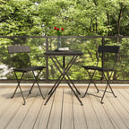 vidaXL 3 Piece Folding Bistro Set - Weather-Resistant Black Poly Rattan, Powder-Coated Steel Frame, Compact and Portable Outdoor Dining Furniture