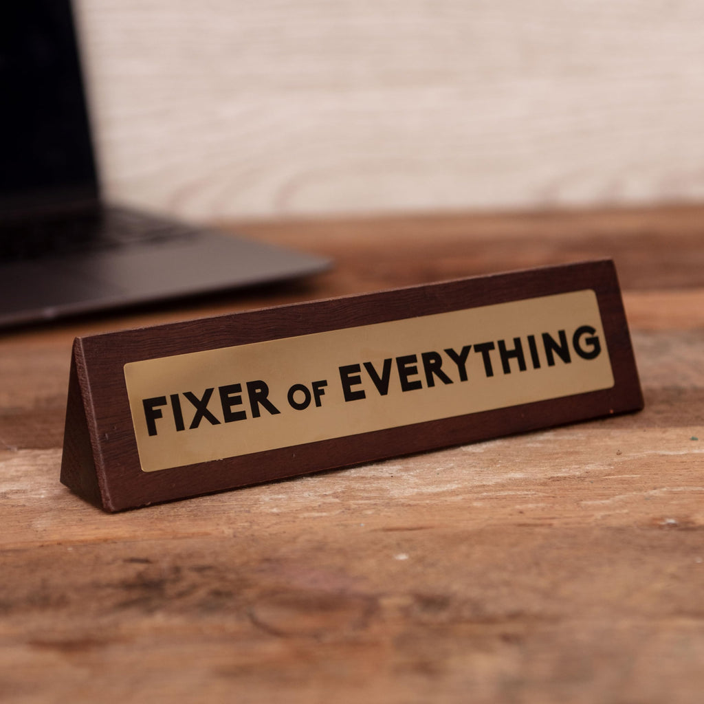 Boxer Gifts Fixer Of Everything Joke Wooden Desk Plaque Sign - Funny Office Desk Accessories - White Elephant Gag Gifts For Cowo
