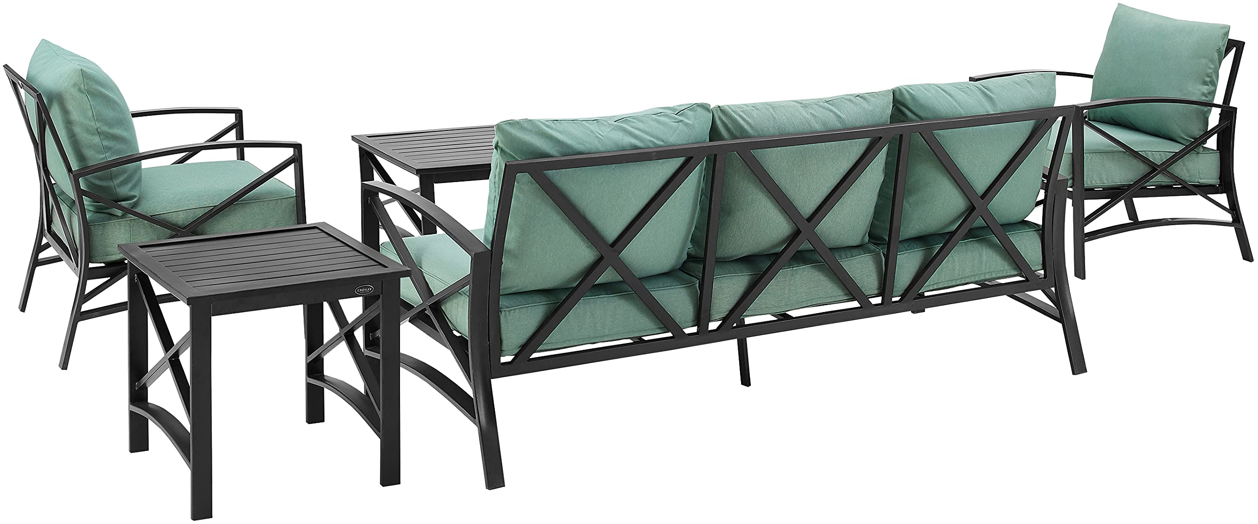 Crosley Furniture Kaplan 5-Piece Outdoor Sofa Patio Furniture Set, Conversation Sets For Porch, Deck, Oiled Bronze With Mist Cushions